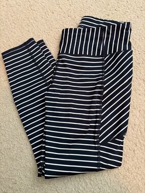 Women’s Athleta Navy & White Striped Workout Leggings